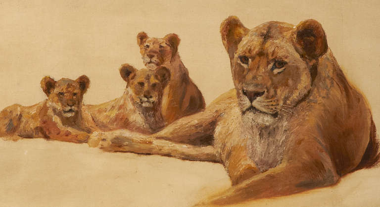 Willi Lorenz (1901-1981) German animal and hunting painter (Düsseldorfer Schule).
Lion group oil on canvas, signed framed (Estate of Willi Lorenz).