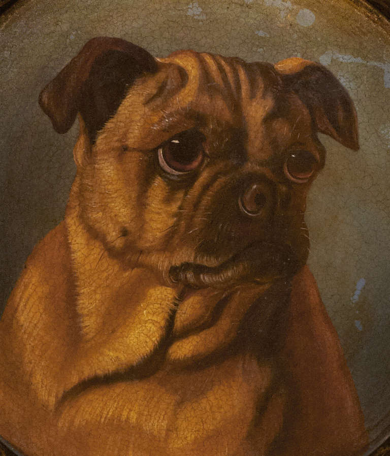 Metal tray with a beautiful portrait of a pug hand-painted.