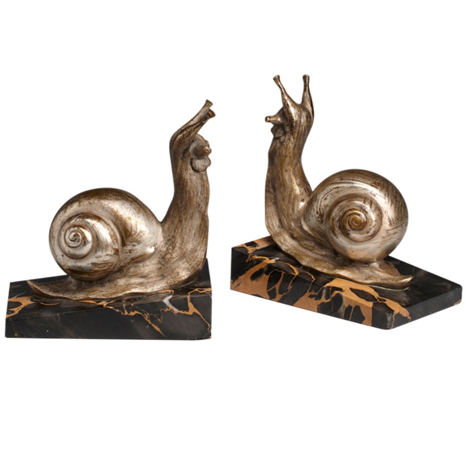 Snail  Art Deco Bookends by Suzanne Bizard