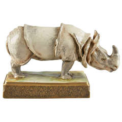 Antique Rhino Figurine Majolica  Amphora Pottery Austria