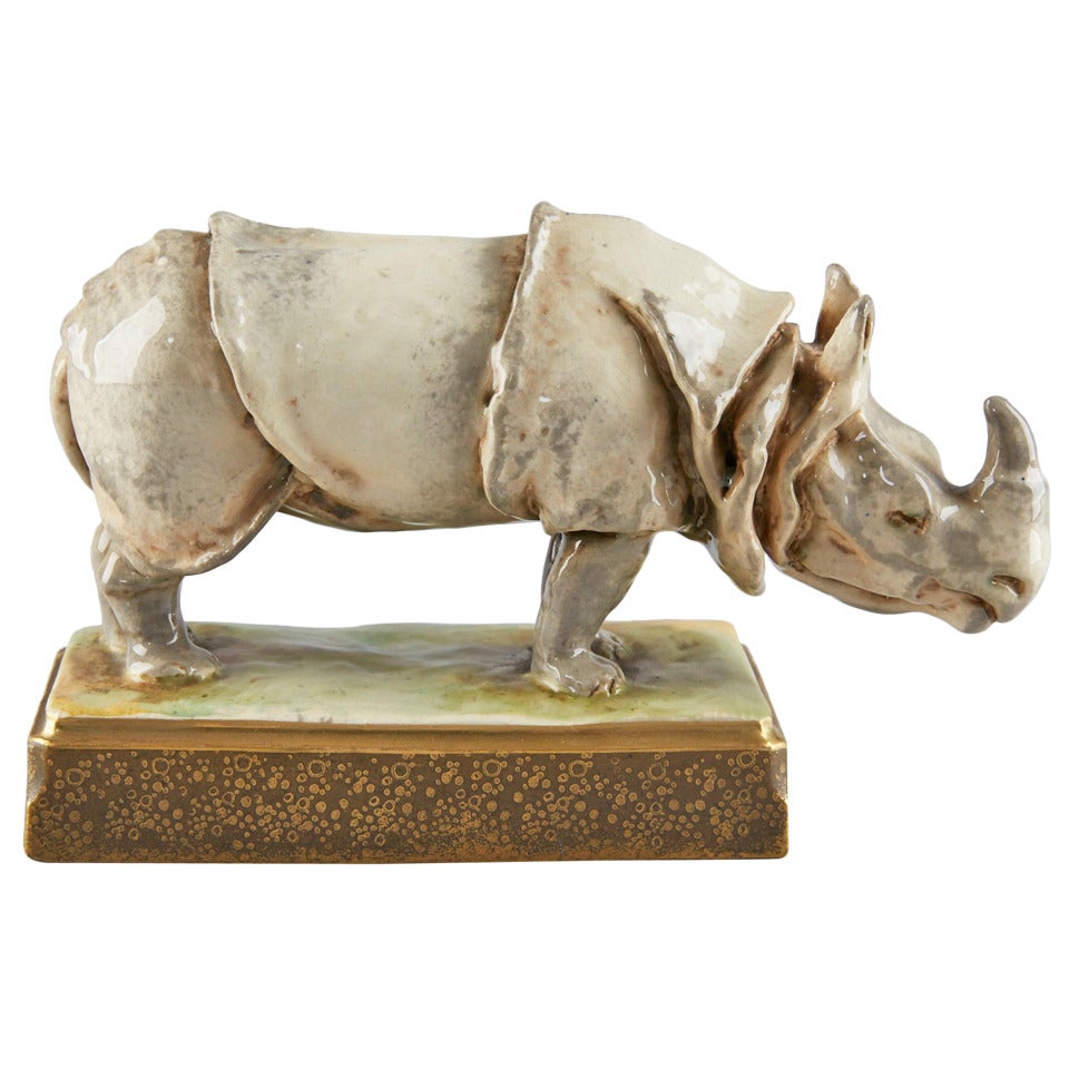 Rhino Figurine Majolica  Amphora Pottery Austria