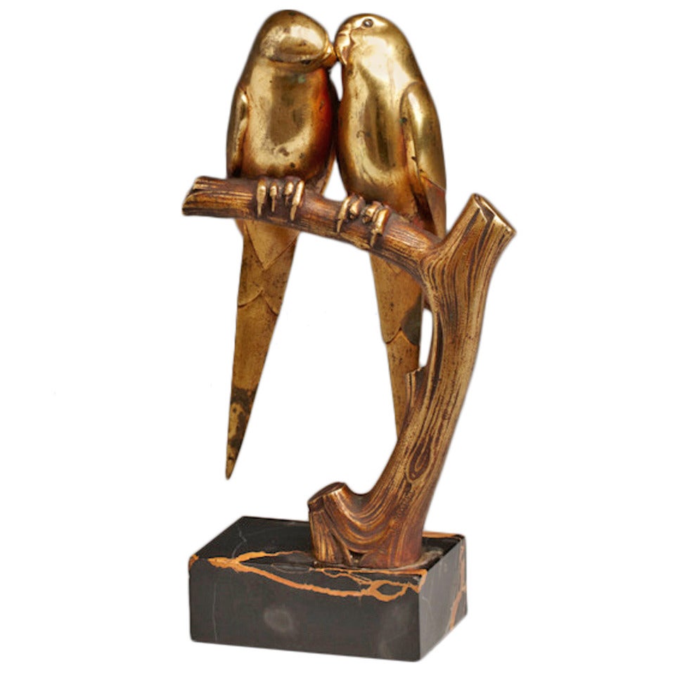 Art Deco Sculpture of Lovebirds by Paul Marec