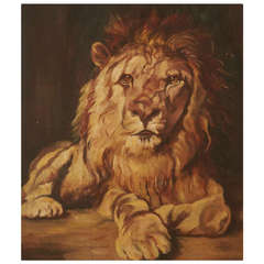 Painting Portrait of a Lion Oil on Wood