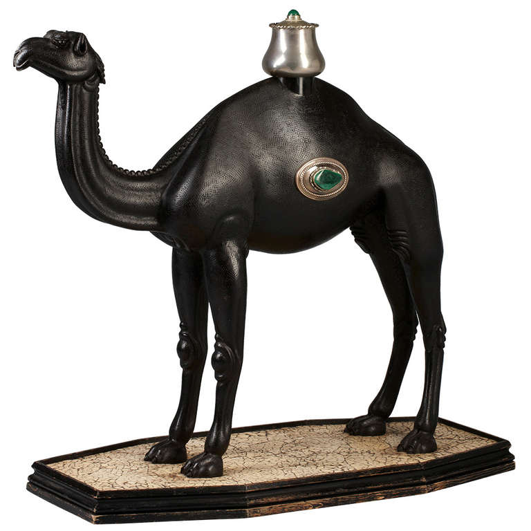 Anglo-Indian Ebonized Hartwood Camel with Silver Ornament For Sale