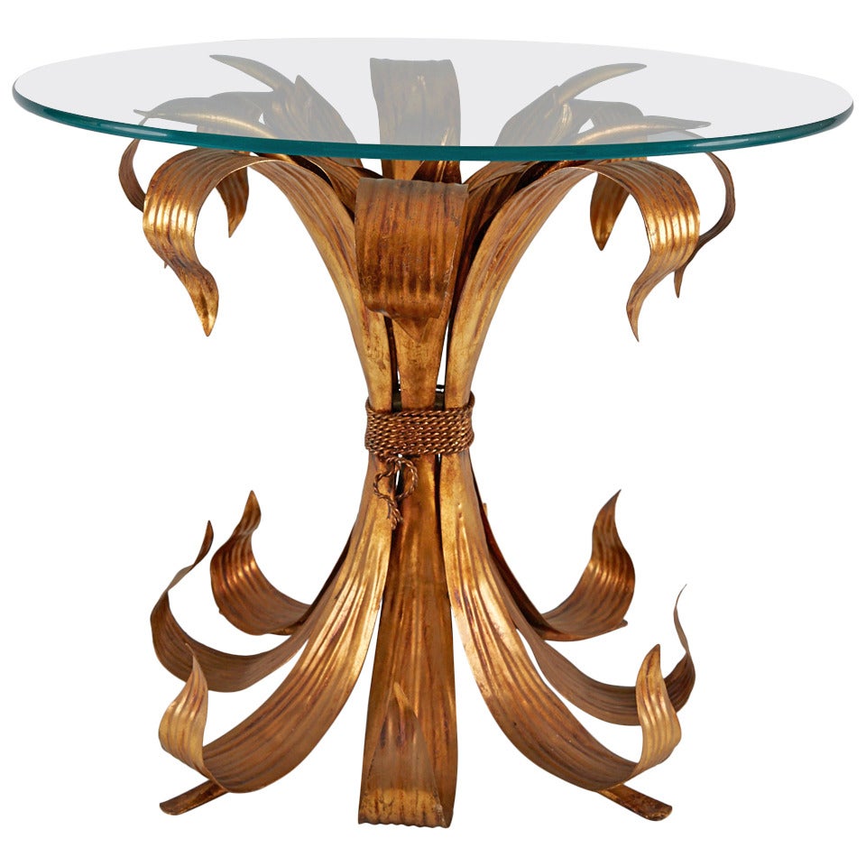 French Sidetable "Bundled Leaves" in Tole Gold 
