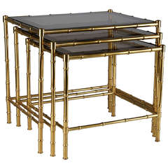 Set Of Three Brass Faux Bamboo Nesting Tables in the Style of Maison Bagues 11