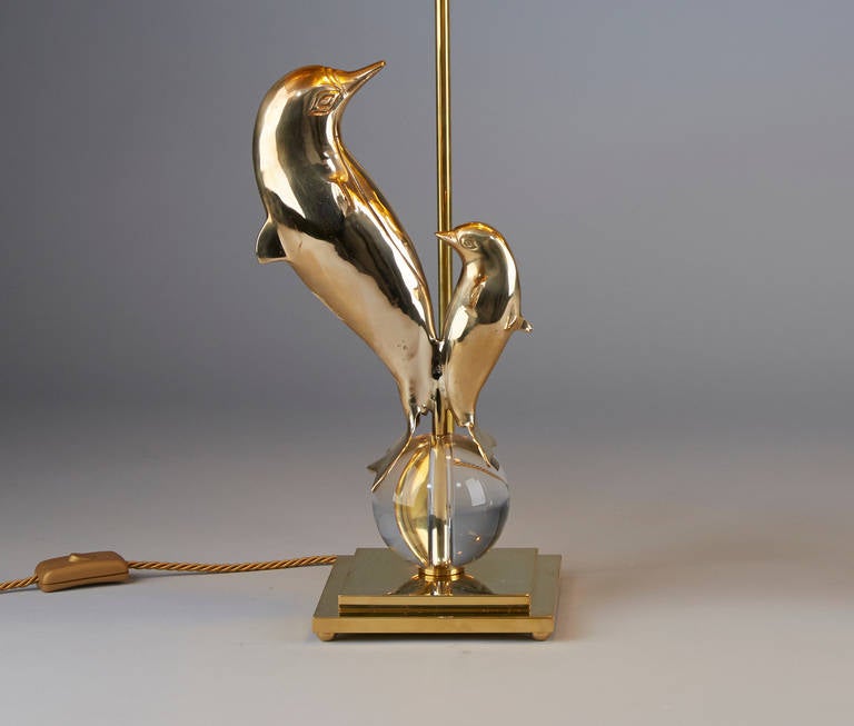 Hollywood Regency Pair of Dolphin Table Lamps For Sale