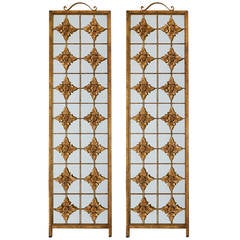 Pair of Gilded Metal Mirrors with Flower Decor