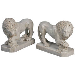 Pair of White Fayence Medici Lions