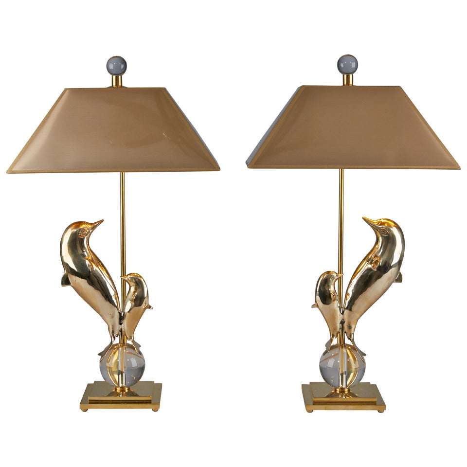Pair of Dolphin Table Lamps For Sale