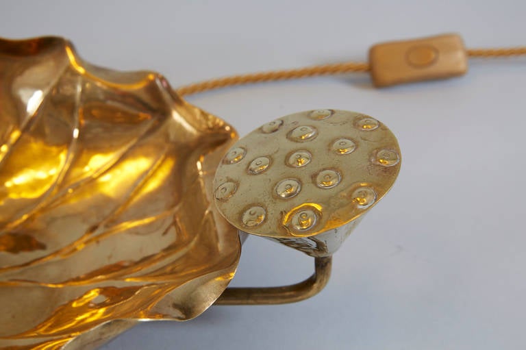 Hollywood Regency Elegant Brass Lotus Table Lamp