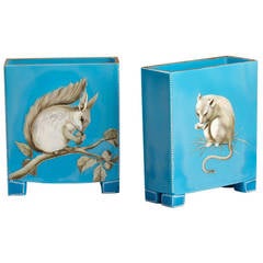 Opaline Glass Vases with Squirrel and Mouse