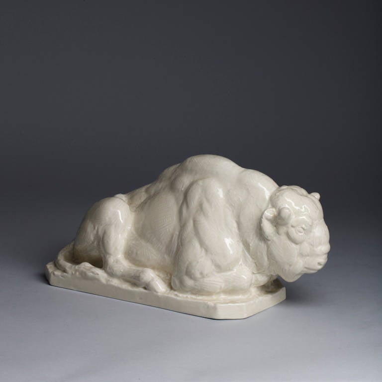 Resting bison by August Gaul, 1869-1921 (German animal sculptor and expressionism artist who a founding member of the Berlin Secession).
White porcelain Rosenthal Bavaria 1929 Signed Prof. Gaul.