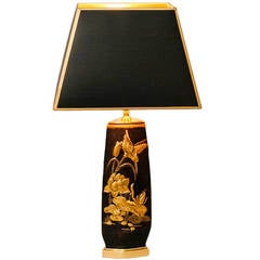 Table Lamp with Kingfisher and Lotus Leaves