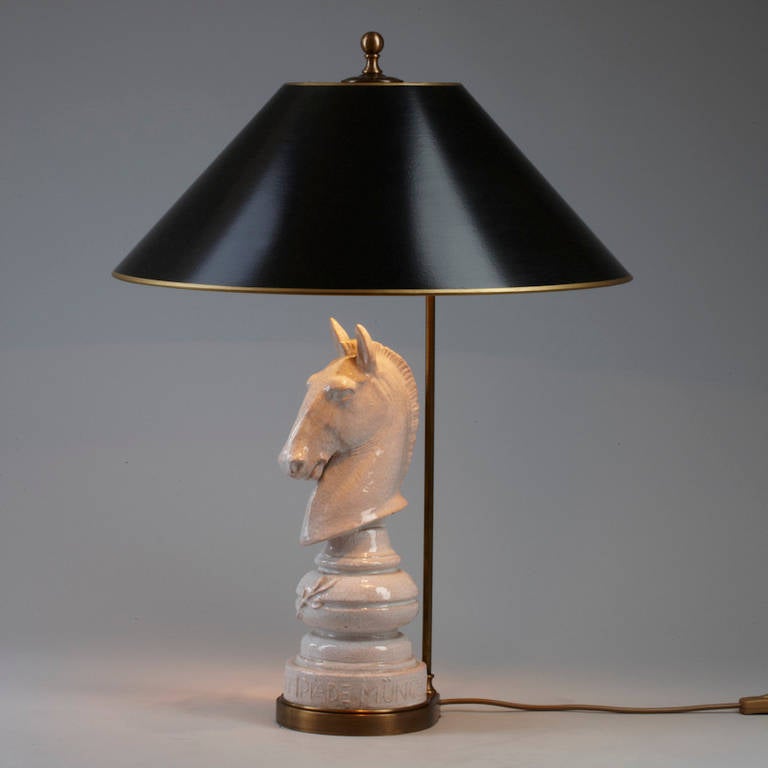 Pair of Table Lamps white pottery Horse Heads in the shape of Chess Figures