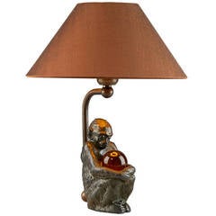 Vintage Table Lamp sitting Monkey with crystal ball
