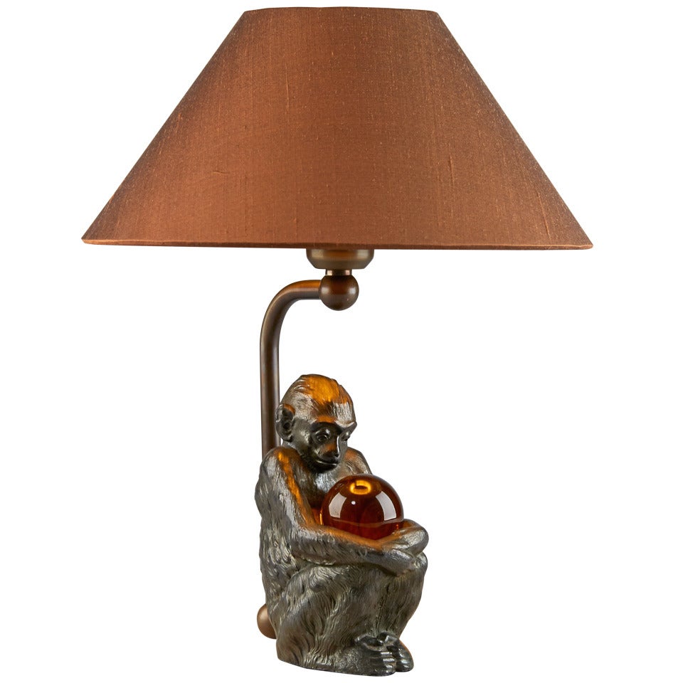 Table Lamp sitting Monkey with crystal ball For Sale