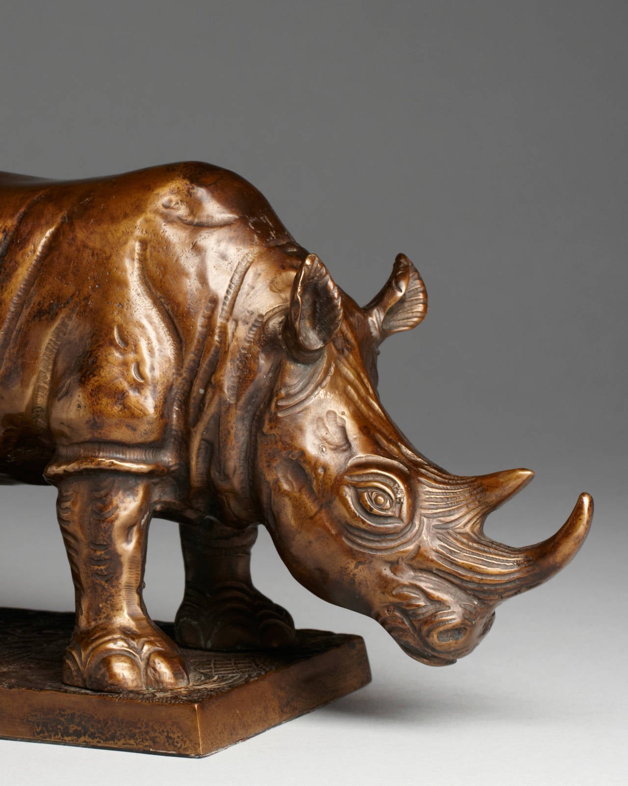 Italian Bronze Rhino Sculpture, Signed 