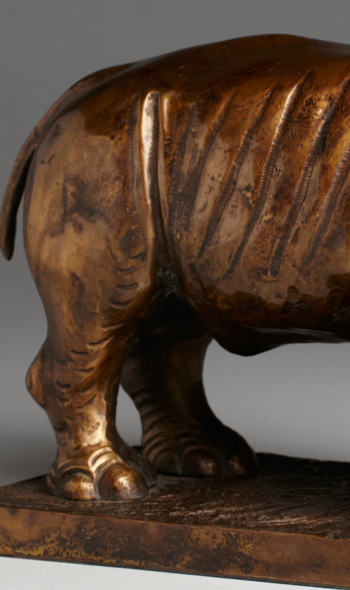 Bronze Rhino Sculpture, Signed 