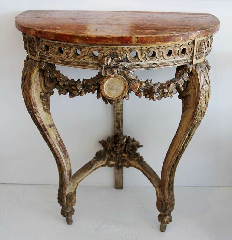 Late 18th Century Danish Wall Console, Wood and Faux Finished Wooden Top