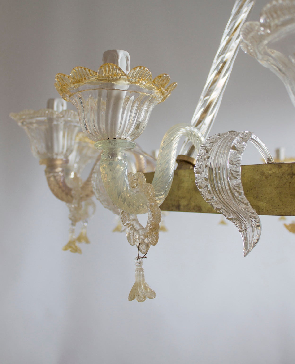 Mid-20th Century Italian Venetian, Chandelier, Blown Murano Glass, Antique Gold and Brass, 1950s