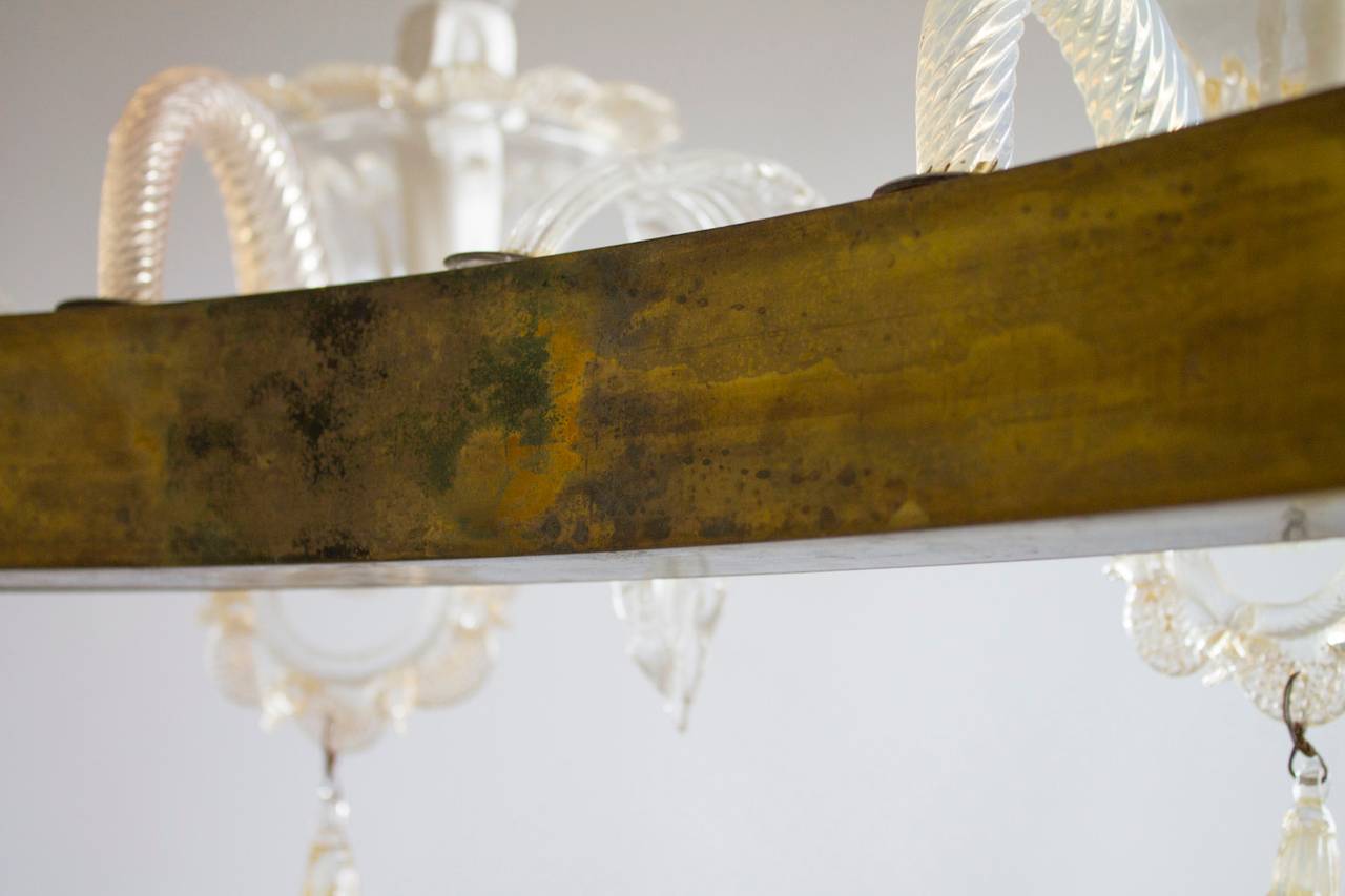 Italian Venetian, Chandelier, Blown Murano Glass, Antique Gold and Brass, 1950s 3
