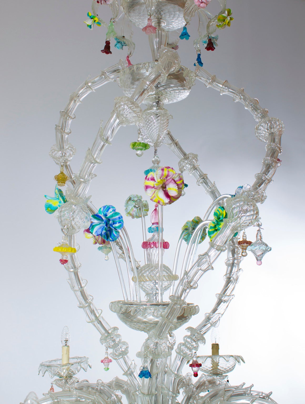 Hand-Crafted Italian Venetian Ca'rezzonico Chandelier in Blown Murano Glass  1950s For Sale