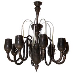 Italian Venetian Chandelier, Blown Murano Glass, Black Silver, Cenedese, 1990s