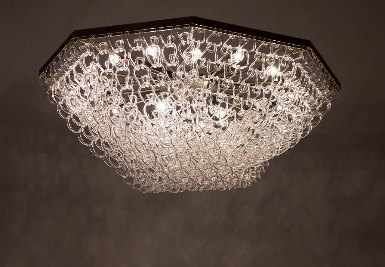 Lampada da incasso in vetro di Murano fatta a mano con catene trasparenti e design scultoreo degli anni '80. in vendita 2