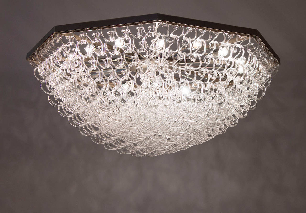 Lampada da incasso in vetro di Murano fatta a mano con catene trasparenti e design scultoreo degli anni '80. in vendita 1
