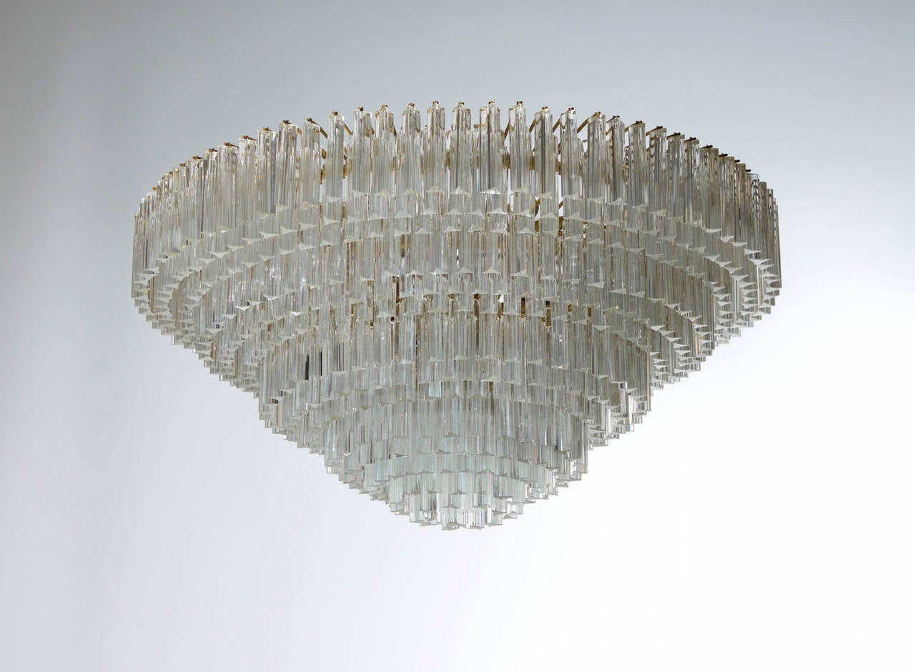 Late 20th Century Chandelier with Triedro Elements, Attributed to Venini, circa 1970s