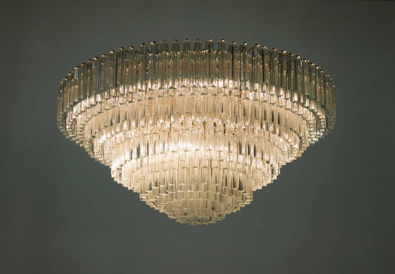 Art Glass Chandelier with Triedro Elements, Attributed to Venini, circa 1970s