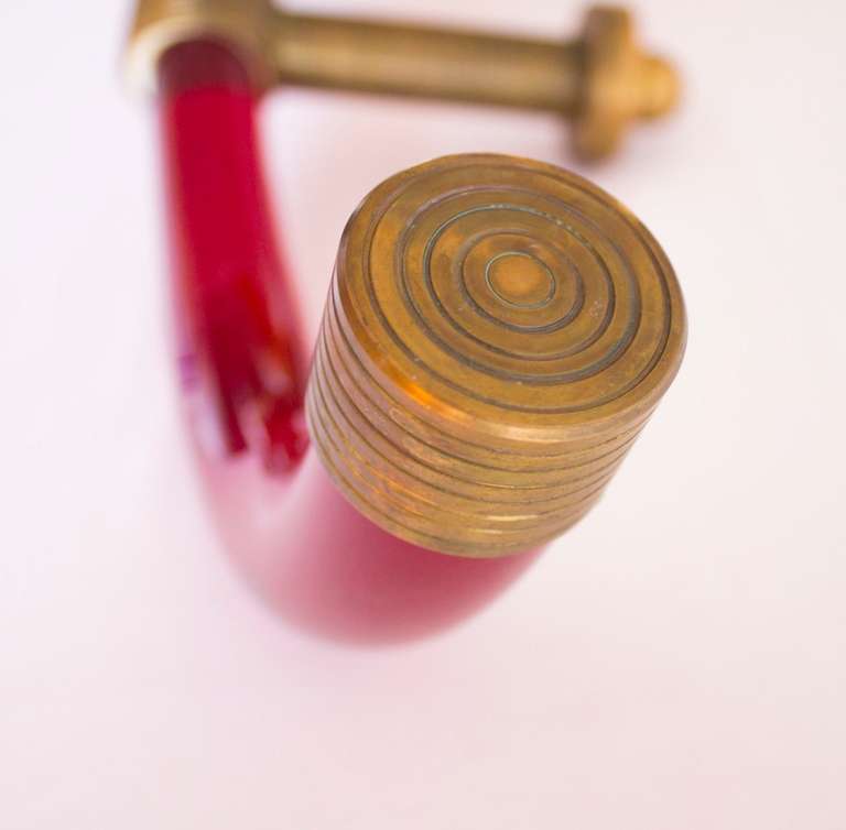 Door Handle in blown Murano Glass vibrant Red color  1950s Italy In Excellent Condition For Sale In Villaverla, IT