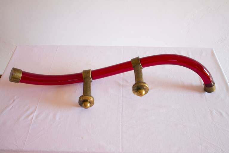 Mid-20th Century Door Handle in blown Murano Glass vibrant Red color  1950s Italy For Sale