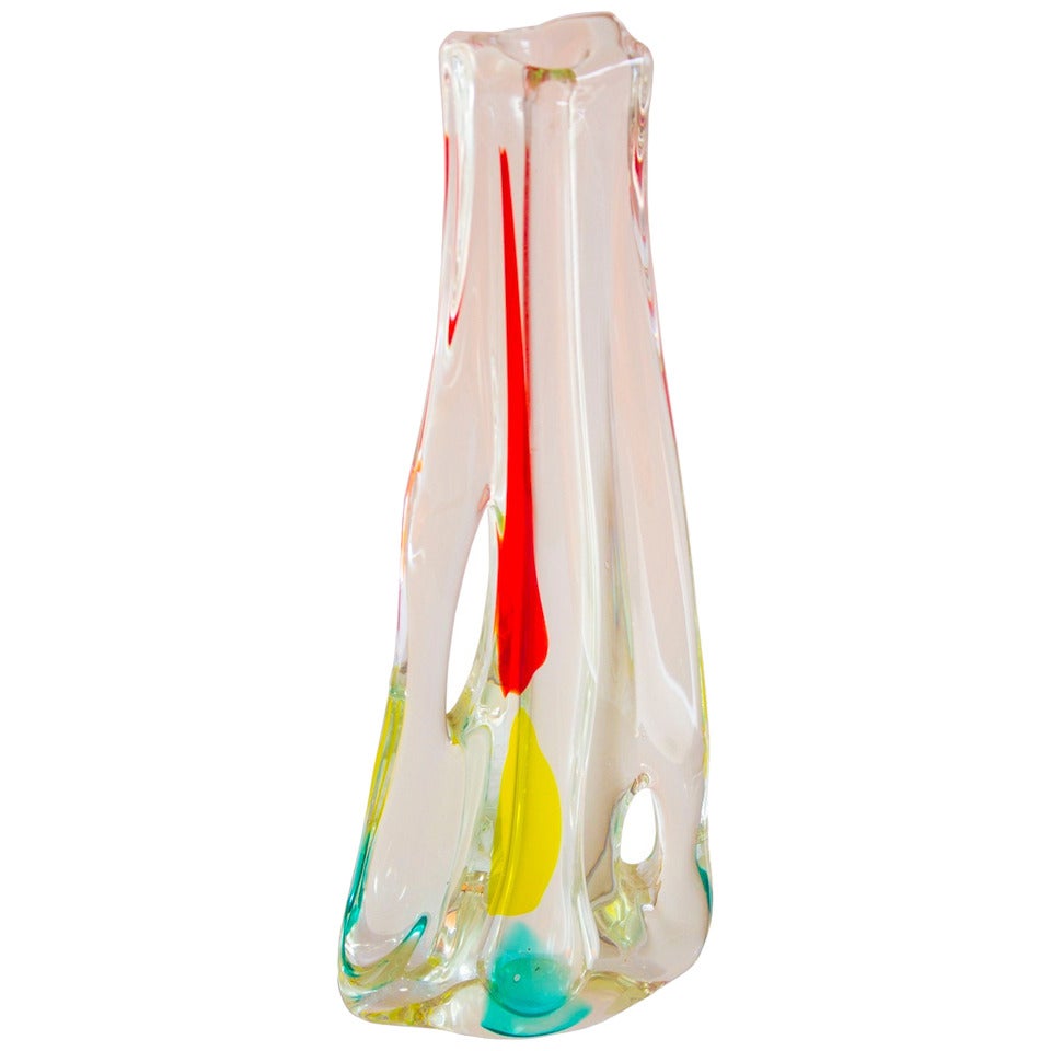 Italian Venetian, Colorful Vase, Blown Murano Glass, attributed to Cenedese 1960