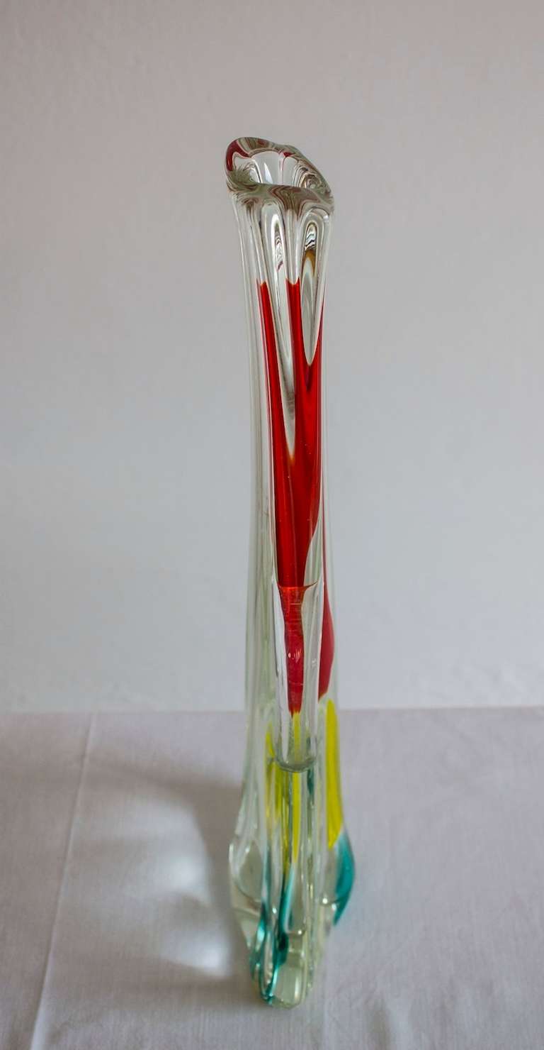 Hand-Crafted Italian Venetian, Colorful Vase, Blown Murano Glass, attributed to Cenedese 1960