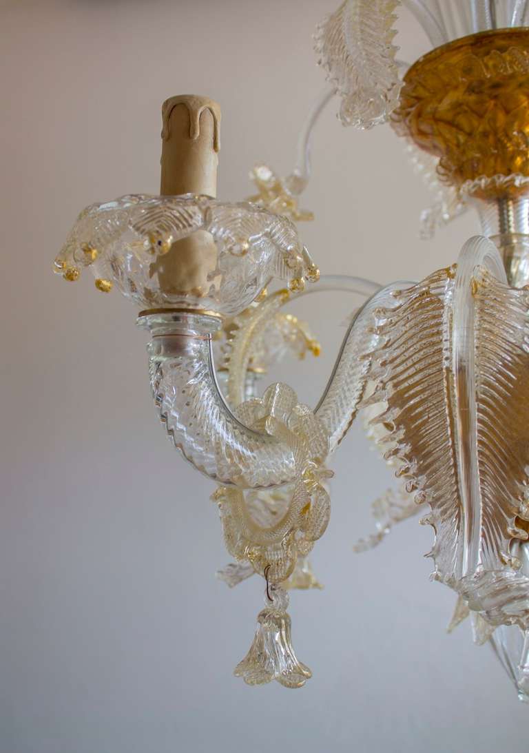 Hand-Crafted Italian Murano, Gold Chandelier, Attributed to Pauly and Company