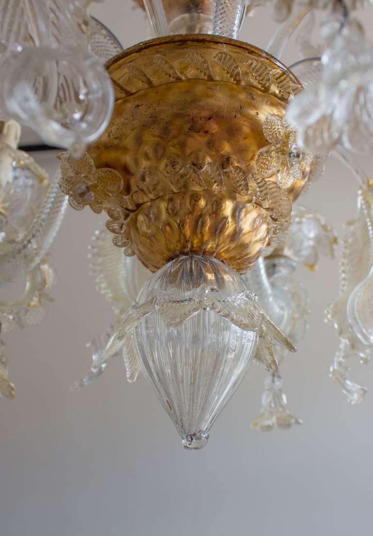 Mid-20th Century Italian Murano, Gold Chandelier, Attributed to Pauly and Company