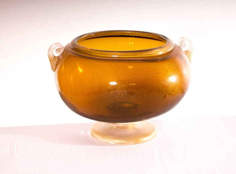 Italian Murano Bowl in Amber and Gold Designed by Cenedese