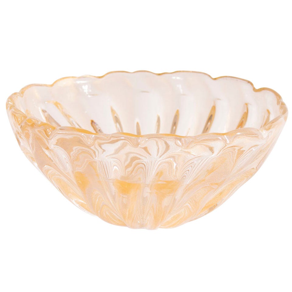 Schale aus mundgeblasenem Muranoglas mit Blattgold, 1950er Jahre Italien im Angebot