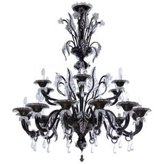Black Chandelier in Blown Murano Glass with clear color finishes 1990s