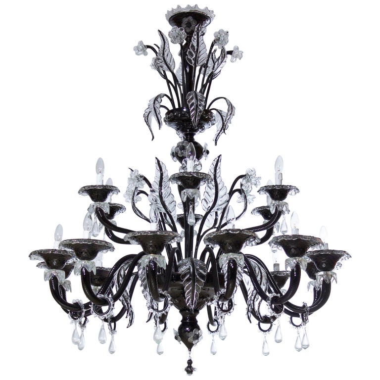Black Chandelier in Blown Murano Glass with clear color finishes 1990s For  Sale at 1stDibs | black murano glass chandelier, murano glass chandelier  black, black glass chandelier