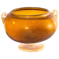 Italian Murano Bowl in Amber and Gold Designed by Cenedese