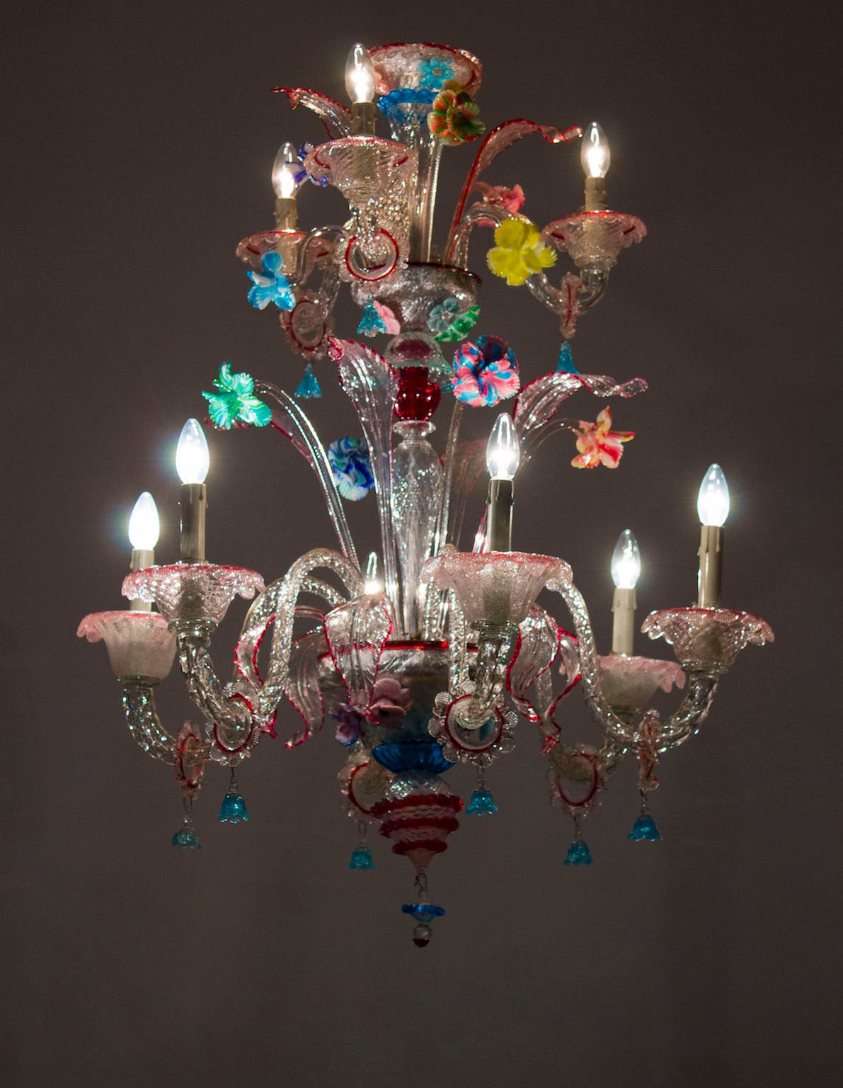Chandelier in Transparent with Multicolored Finishes, circa 1950s For Sale 2