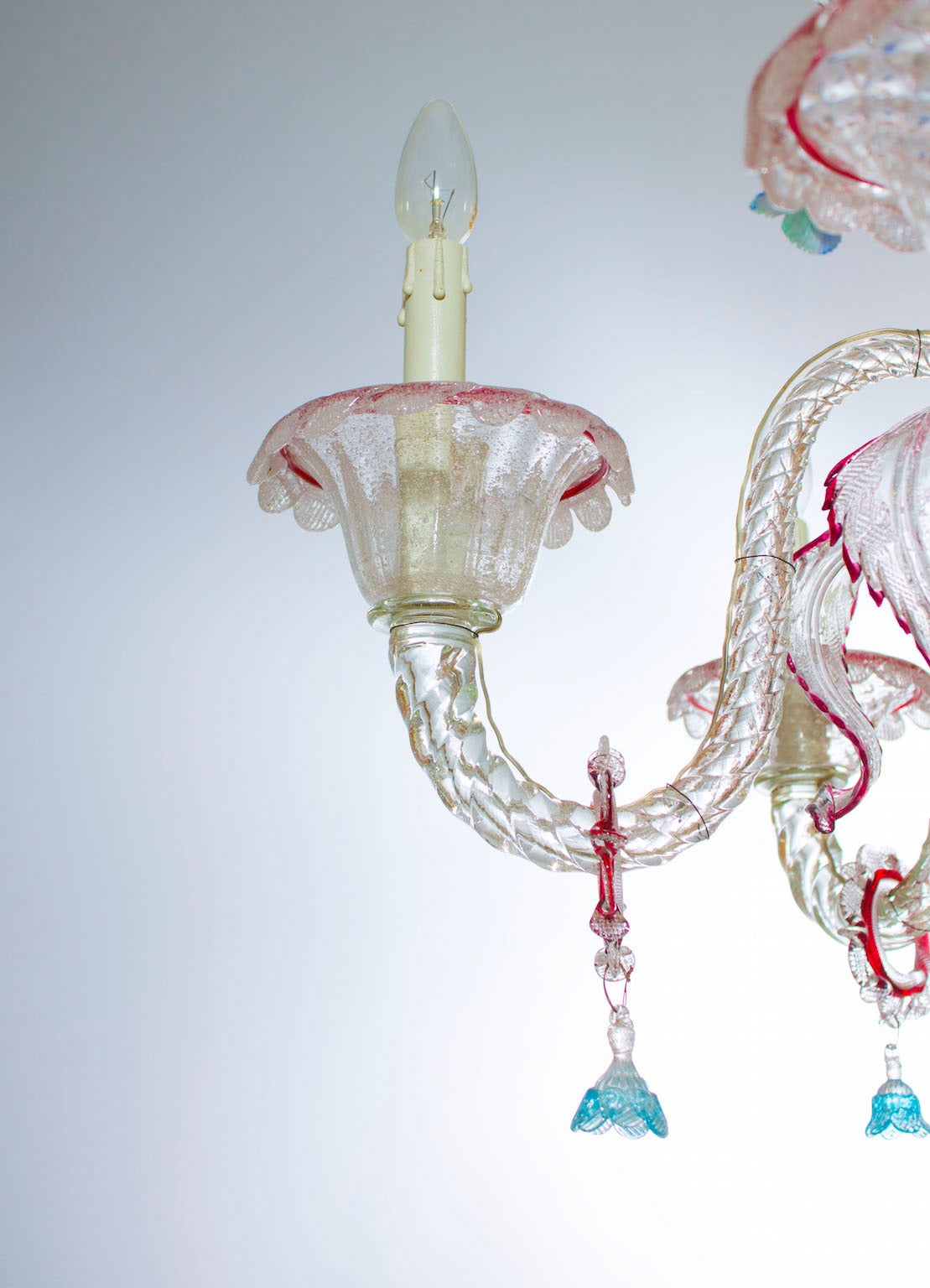 Mid-20th Century Chandelier in Transparent with Multicolored Finishes, circa 1950s For Sale