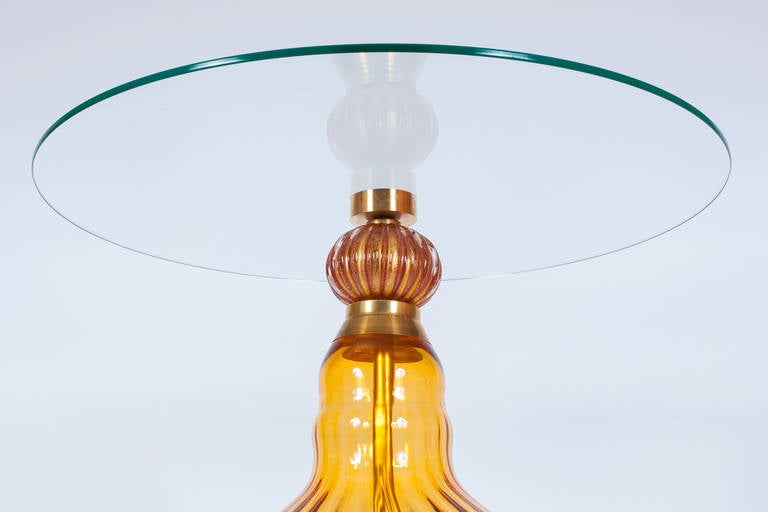 Hand-Crafted Italian Coffe Cocktail Table in Blown Murano Glass, Amber color, 1990s