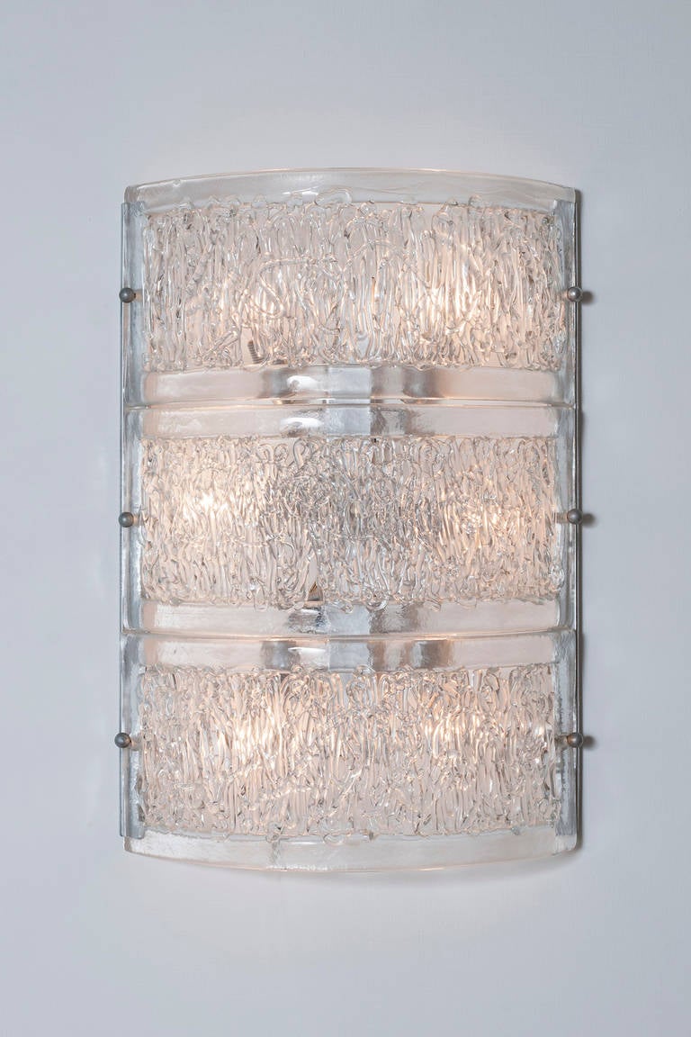 Contemporary Modern Pair of Sconces in Murano Glass with clear color fibers 2000s Italy For Sale