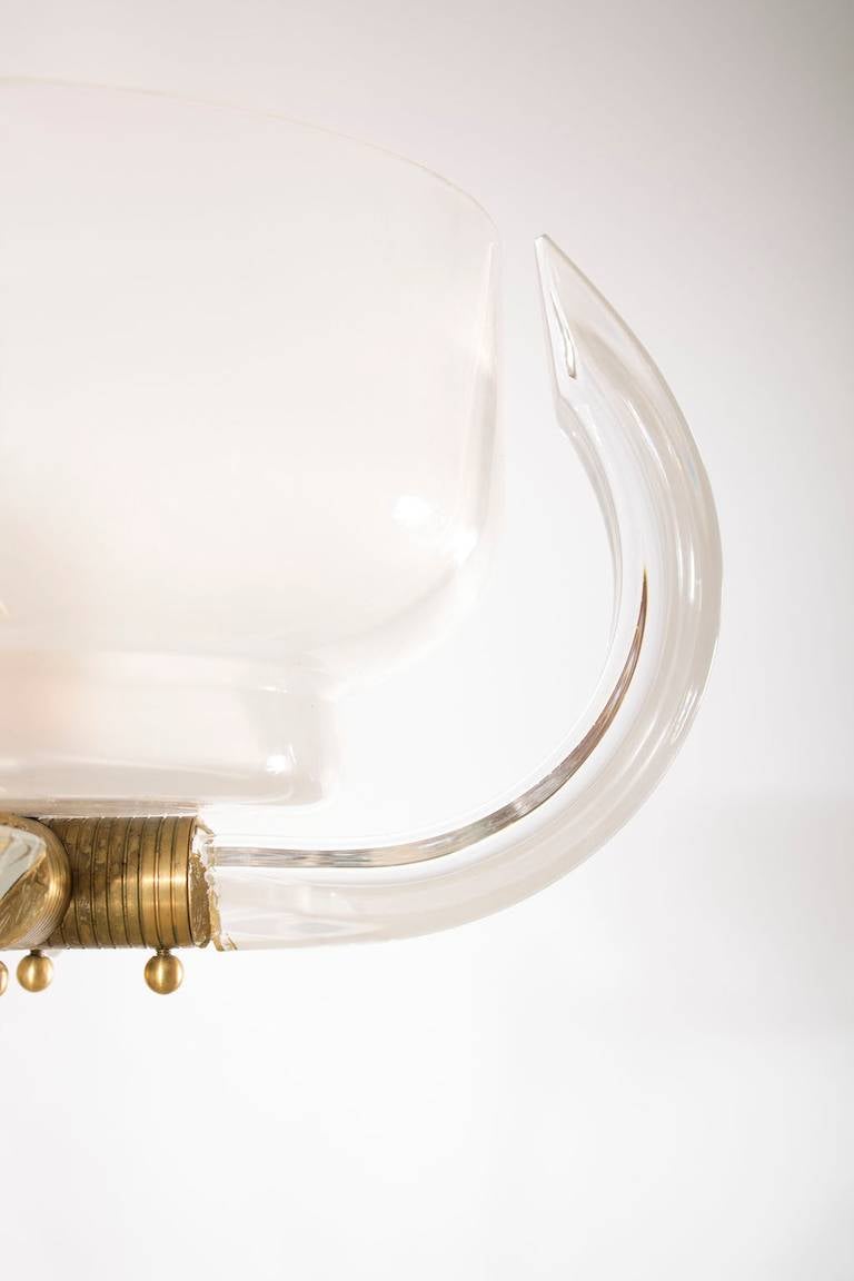 Brass Italian  Pair of Sconces in blown Murano Glass White color,  Camer Glass, 1960s For Sale