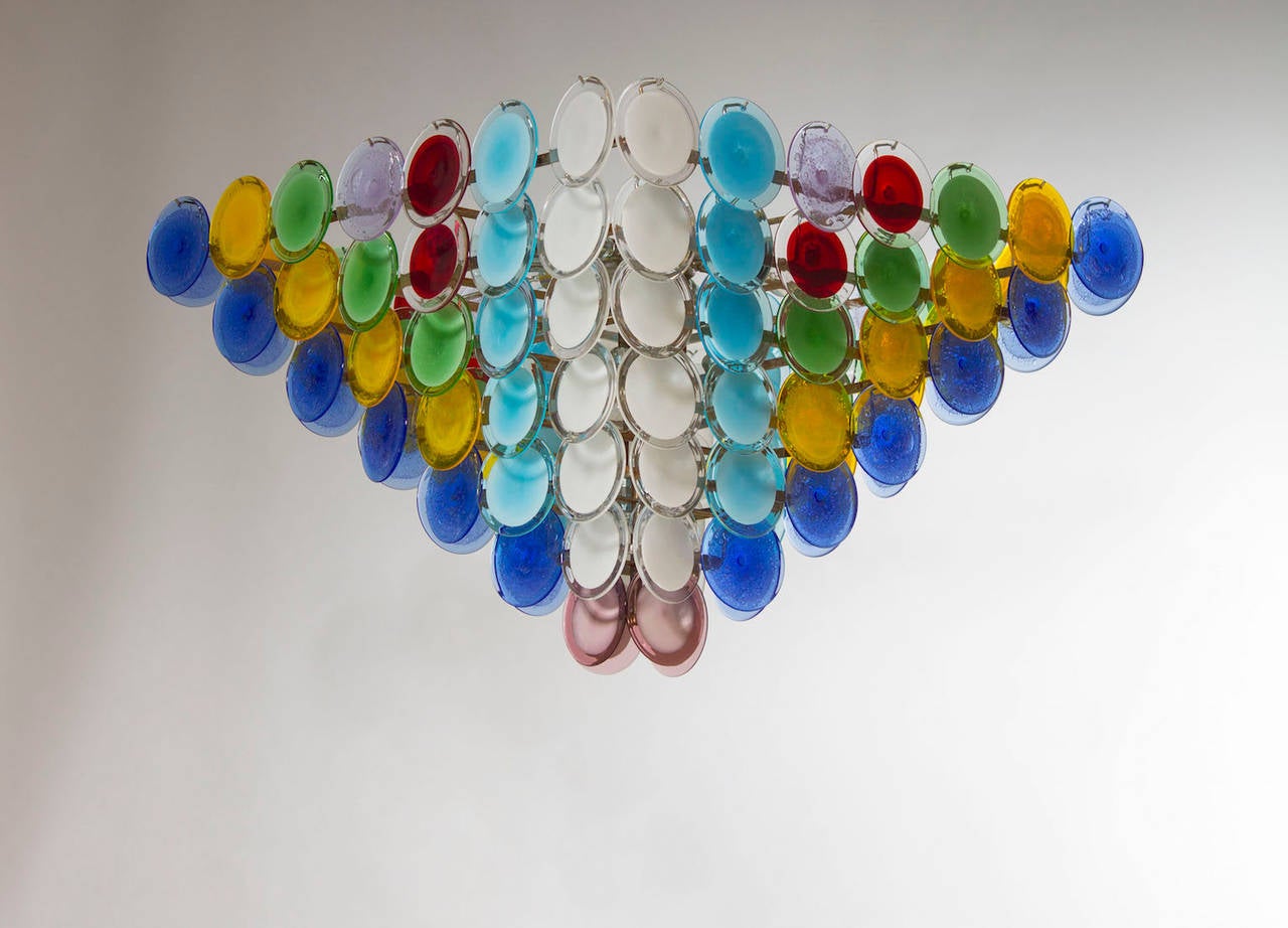 Pair of Italian Murano Chandeliers, Attributed to Mazzega, circa 1970s