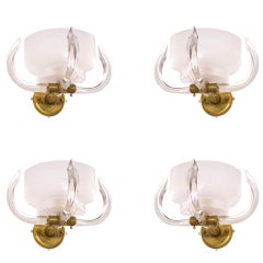 Italian  Pair of Sconces in blown Murano Glass White color,  Camer Glass, 1960s